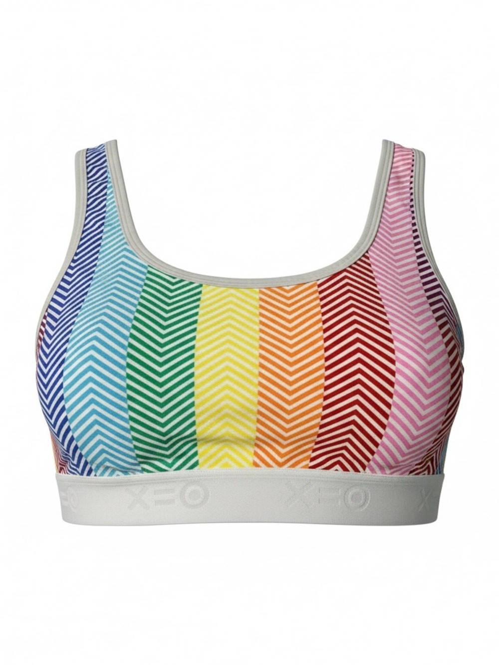 TomboyX Rainbow Chevron Sports Bra - Multicolor with White Band